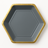 Elegant 7" Metallic Dark Gray Hexagon Plates